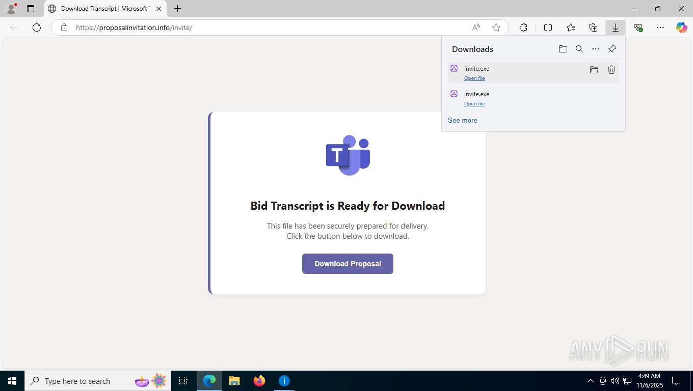 Malware analysis https://proposalinvitation.info/invite Malicious ...