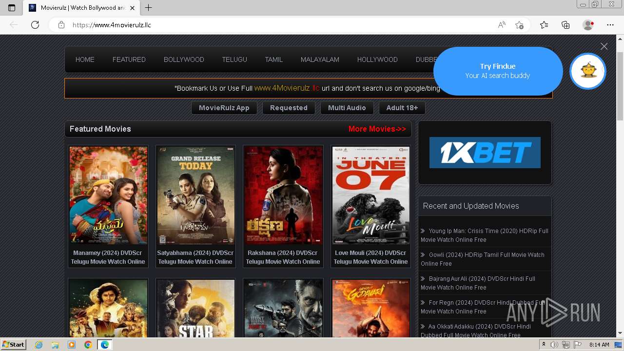 Malware analysis https://www.4movierulz.llc/ No threats detected | ANY ...
