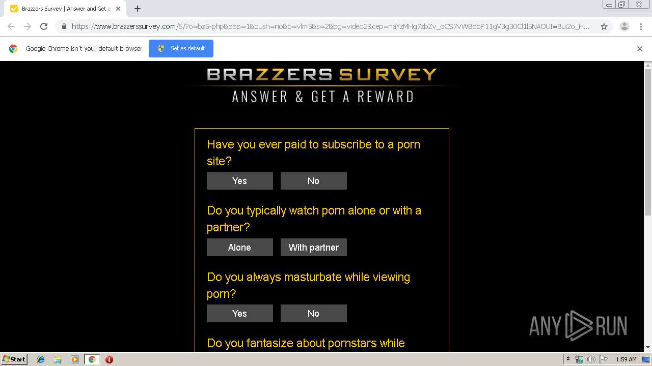 Malware analysis  https://www.brazzerssurvey.com/6/?o=bz5-php&pop=1&push=no&b=vlm5&s=2&bg=video2&cep=naYzMHg7zbZv_oCS7vWBobP11gV3g30Cl1l5NAOUIwBui2o_Hdh-BZHfjqe9vvMgmtNG7W-_88c2gowyh8WM0xbUOvYG-K09qMFvr_TBg2HyRy-N_CxvR  ...