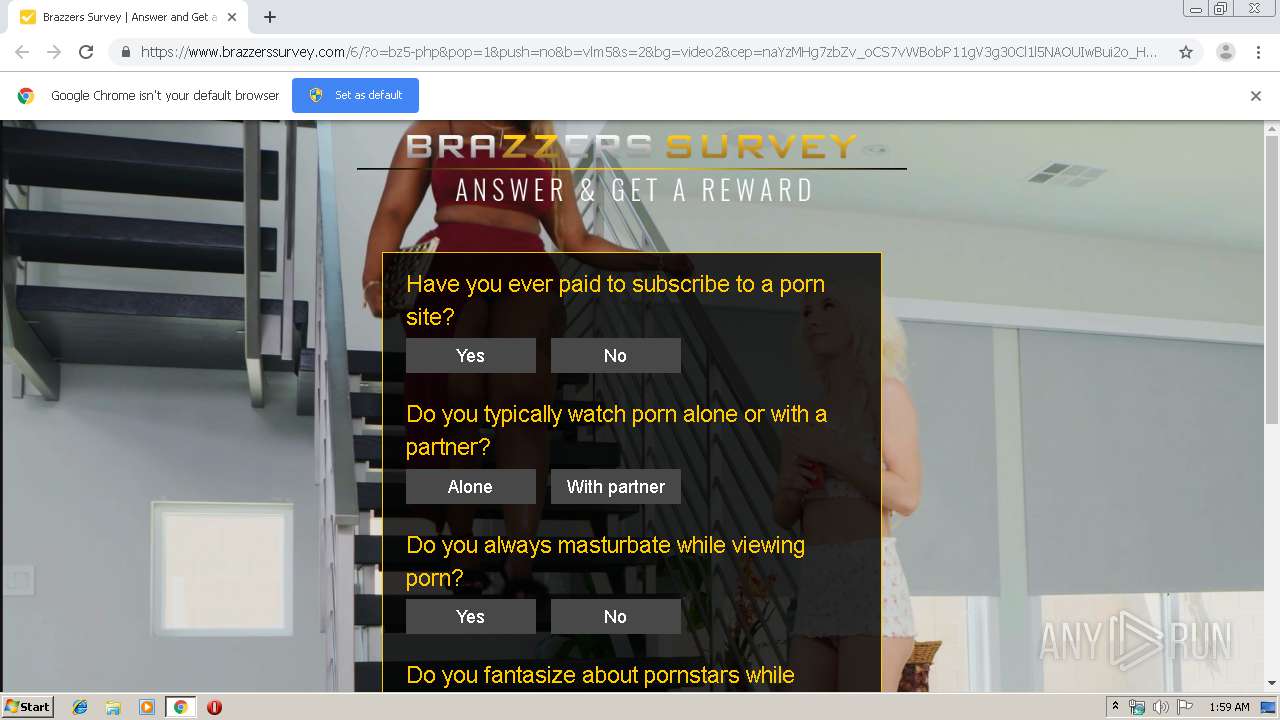 Malware analysis  https://www.brazzerssurvey.com/6/?o=bz5-php&pop=1&push=no&b=vlm5&s=2&bg=video2&cep=naYzMHg7zbZv_oCS7vWBobP11gV3g30Cl1l5NAOUIwBui2o_Hdh-BZHfjqe9vvMgmtNG7W-_88c2gowyh8WM0xbUOvYG-K09qMFvr_TBg2HyRy-N_CxvR  ...