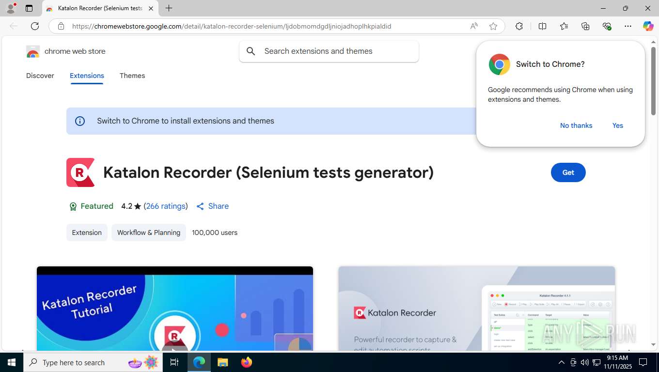 Analysis https://chrome.google.com/webstore/detail/katalon-recorder ...