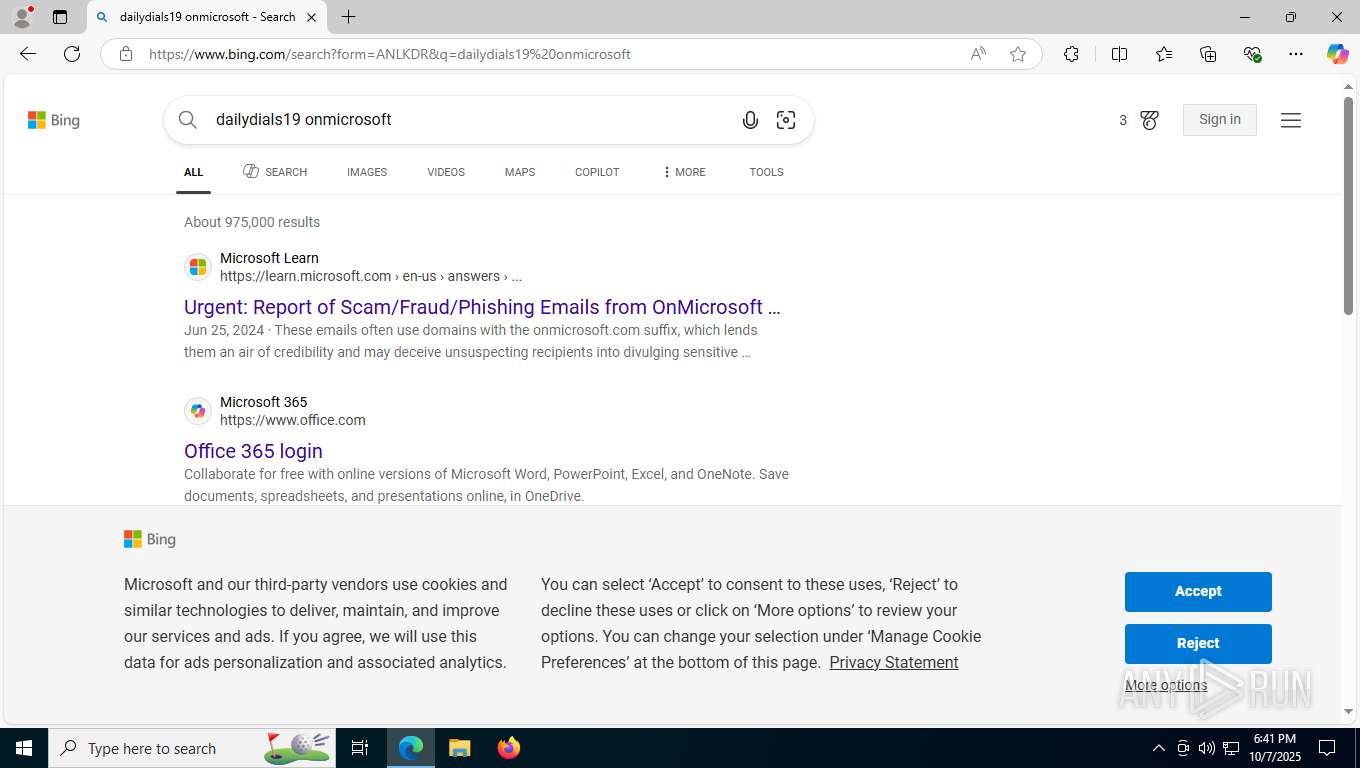 Malware analysis dailydials19.onmicrosoft.com Malicious activity | ANY ...