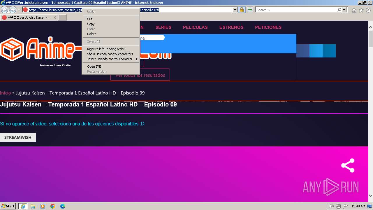 Malware analysis https://anime-latino .com/capitulo/jujutsu-kaisen-temporada-1-espanol-latino-hd-episodio-09/  Malicious activity | ANY.RUN - Malware Sandbox Online