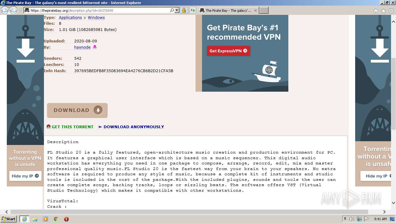 Malware analysis https://thepiratebay.org/description.php?id=36376848 ...