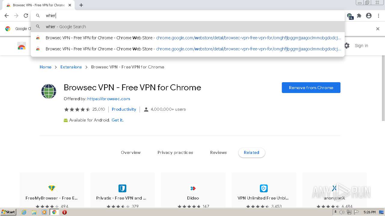 Malware analysis https://chrome.google.com/webstore/detail/browsec-vpn-free- vpn-for/omghfjlpggmjjaagoclmmobgdodcjboh?hl=en&ucbcb=1 Malicious activity |  ANY.RUN - Malware Sandbox Online