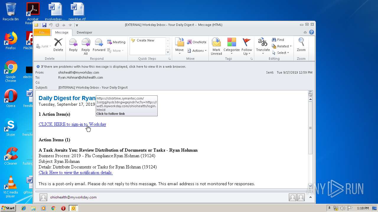 Analysis [EXTERNAL] Workday Inbox - Your Daily Digest.eml (MD5:  AA16CF61D3852638A47953273BBD64A2) No threats detected - Interactive  analysis ANY.RUN