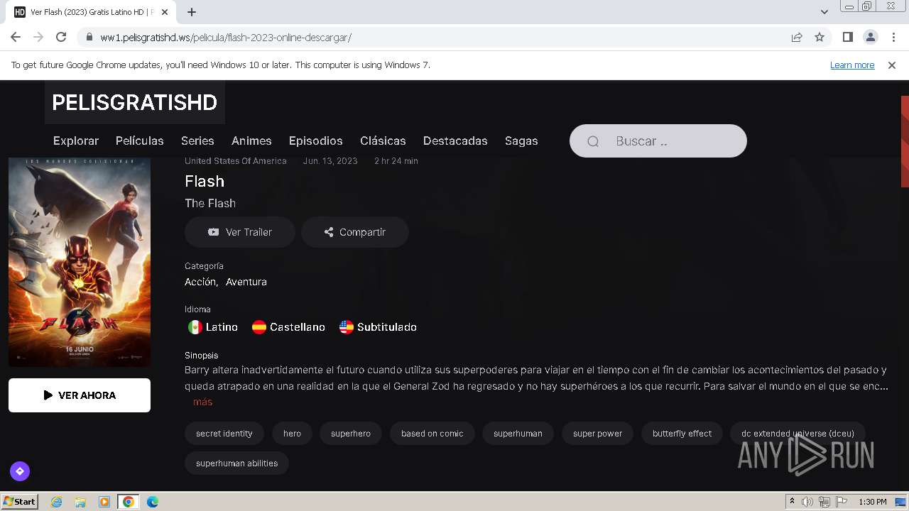 Malware analysis  https://ww1.pelisgratishd.ws/pelicula/flash-2023-online-descargar/  Malicious activity | ANY.RUN - Malware Sandbox Online