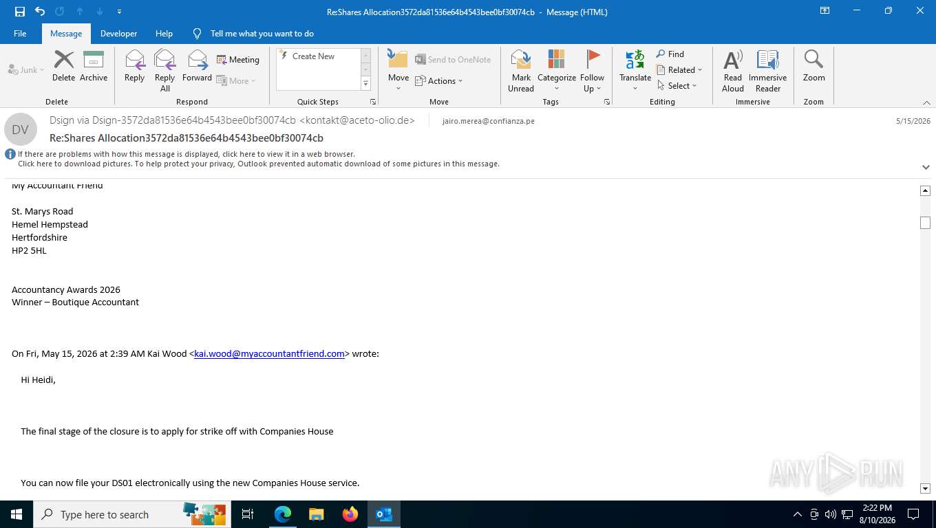 Malware analysis Shares Allocation3572da81536e64b4543bee0bf30074cb.eml ...