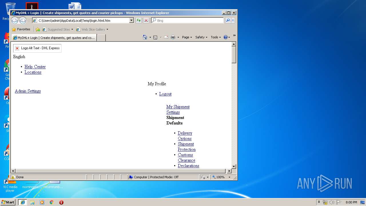 Analysis Https mydhl express dhl om en auth login html No Threats 