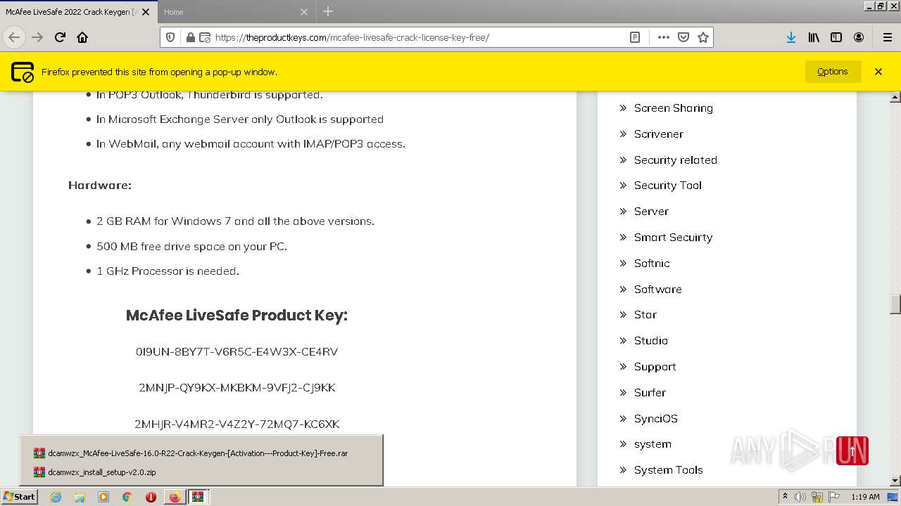 Malware analysis https theproductkeys mcafee livesafe crack