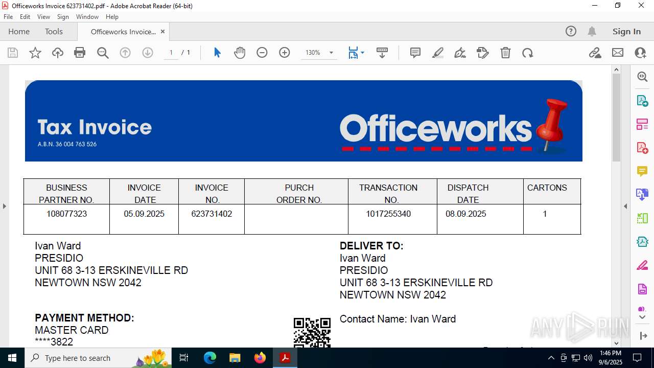 Malware analysis Officeworks Invoice 623731402.pdf Malicious activity ...