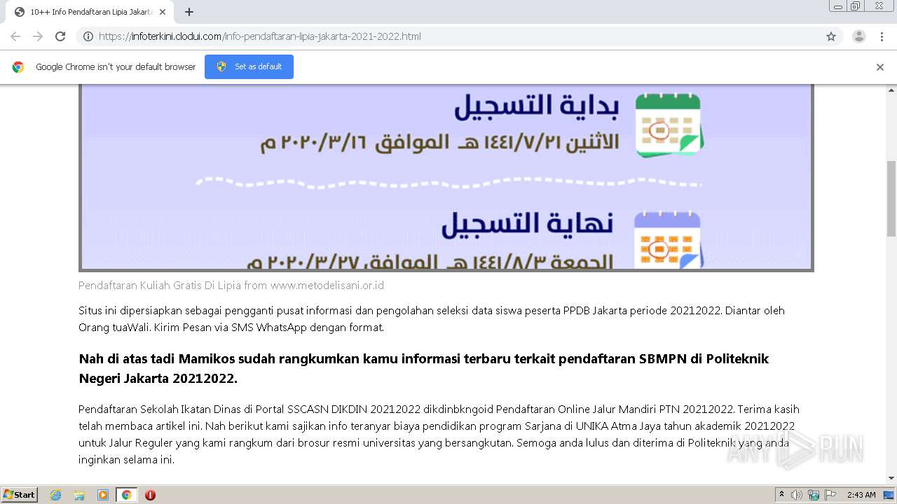Https Www Google Co Id Url Sa T Rct J Q Esrc S Source Web Cd Ved 2ahukewjn54n9xvrwahxxsh0khvpzdtwqfnoecbmqaa Url Https Infoterkini Clodui Com Info Pendaftaran Lipia Jakarta 2021 2022 Html Usg Aovvaw30qzztclscxakxugsbv1y5 Any Run Free Malware