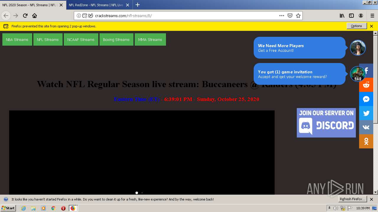 Malware analysis http crackstreams nfl streams 8 Malicious activity ANY.RUN Malware Sandbox Online