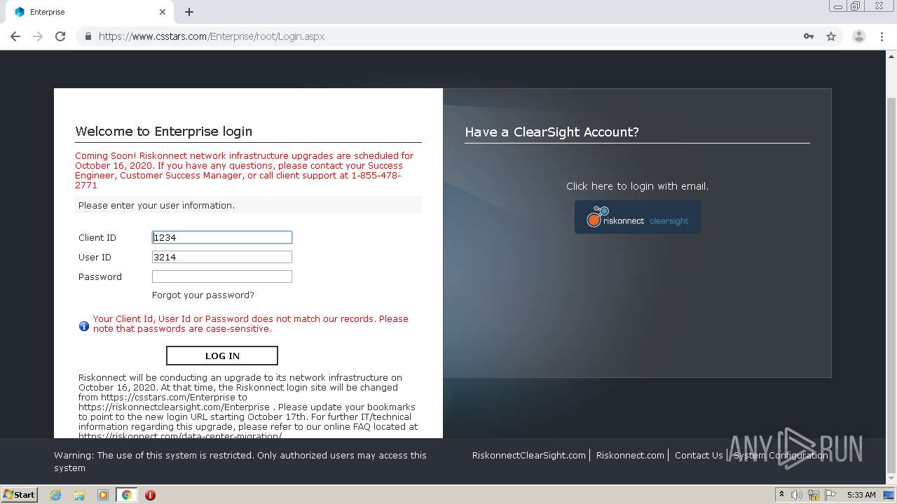 Malware analysis  https://www.csstars.com:443/Enterprise/change_password_new.cmdx?token=2dae3367-abfa-487c-b692-38e26efa4525&ReturnUrl=  No threats detected | ANY.RUN - Malware Sandbox Online