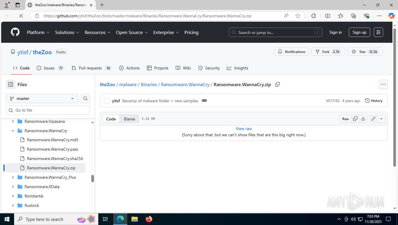 Malware analysis https://github.com/ytisf/theZoo/blob/master/malware ...