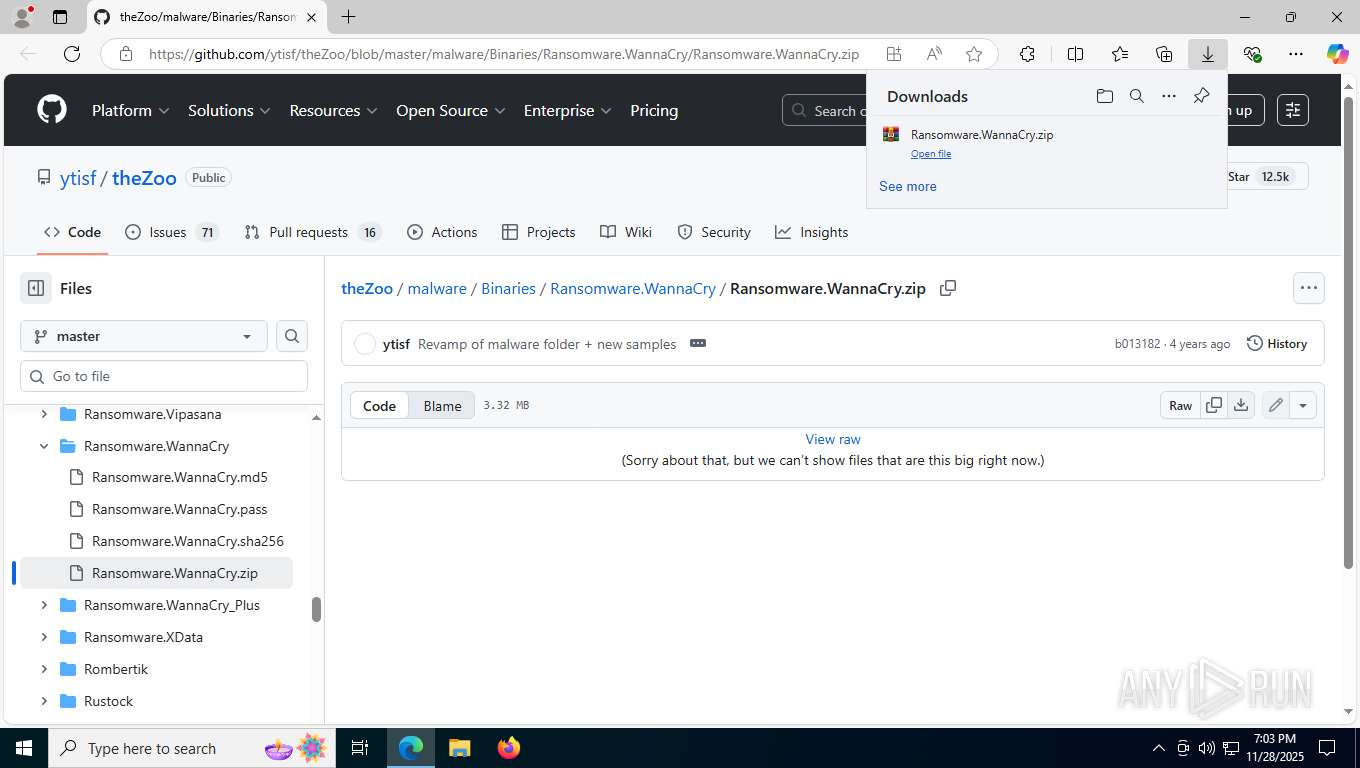 Malware analysis https://github.com/ytisf/theZoo/blob/master/malware ...