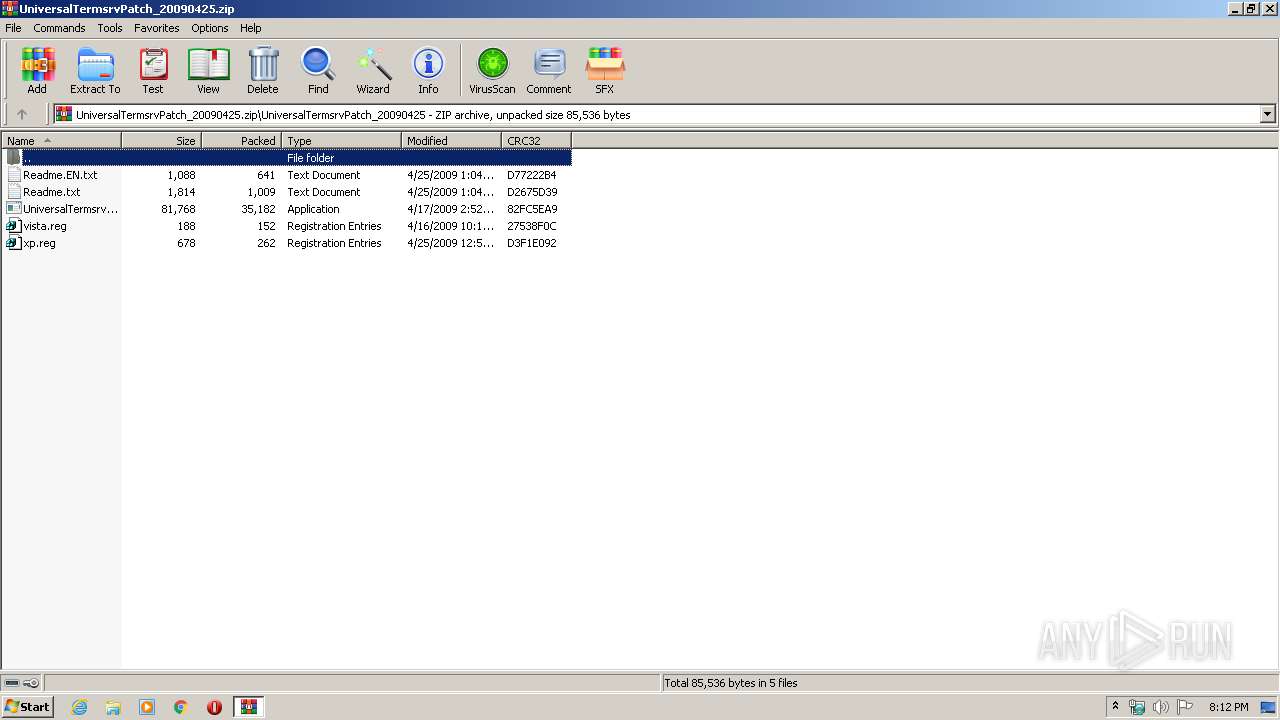Analysis UniversalTermsrvPatch_20090425.zip (MD5