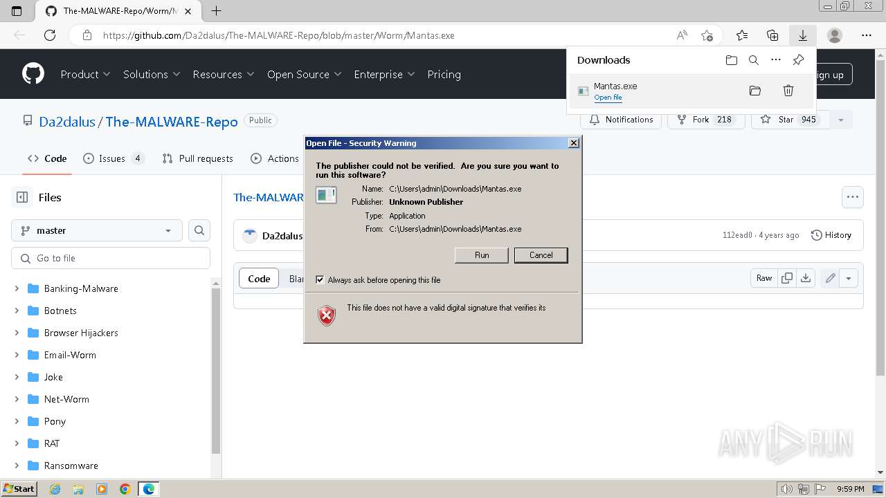 Malware analysis https://github.com/Da2dalus/The-MALWARE-Repo/blob ...