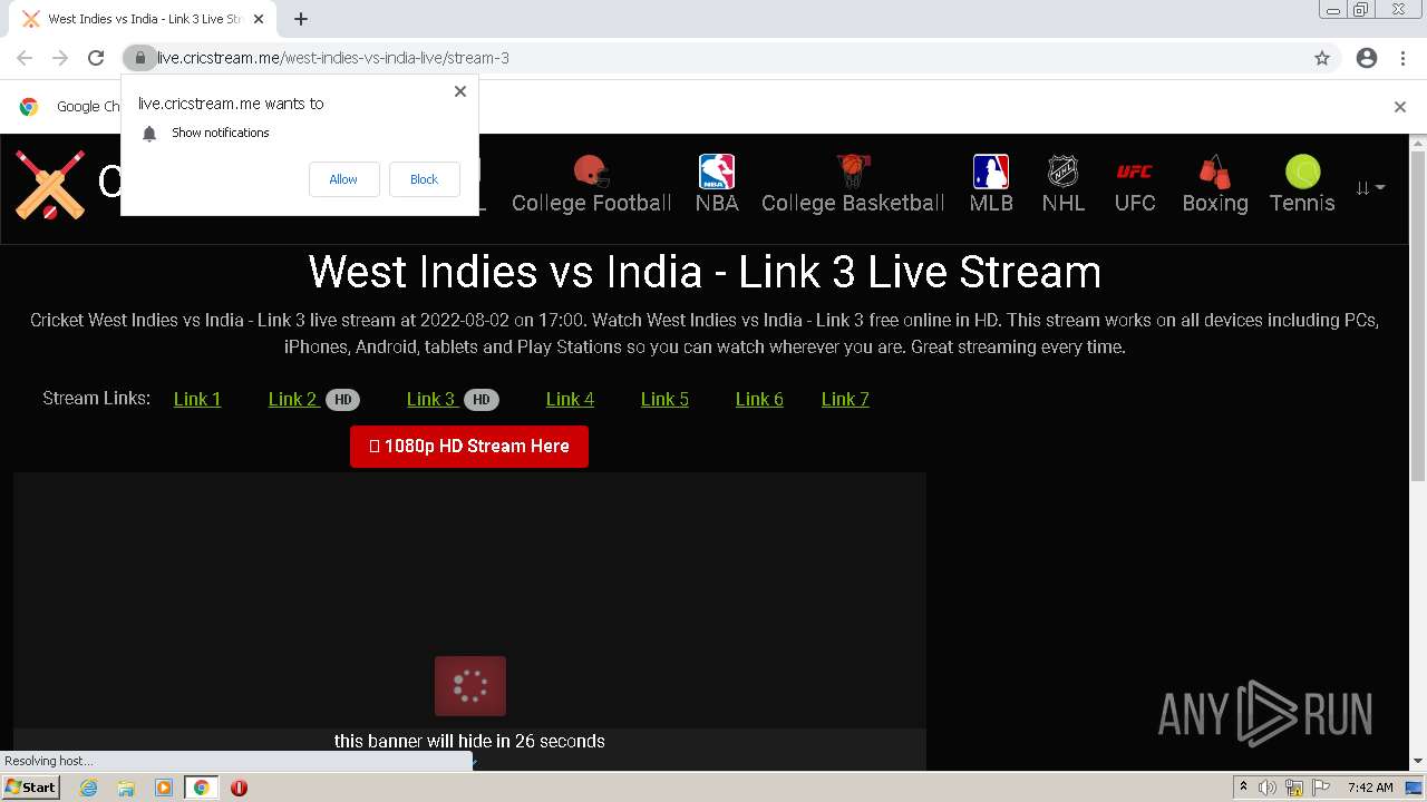 Malware analysis live.cricstream.mewest-indies-vs-india-livestream-3  Malicious activity | ANY.RUN - Malware Sandbox Online