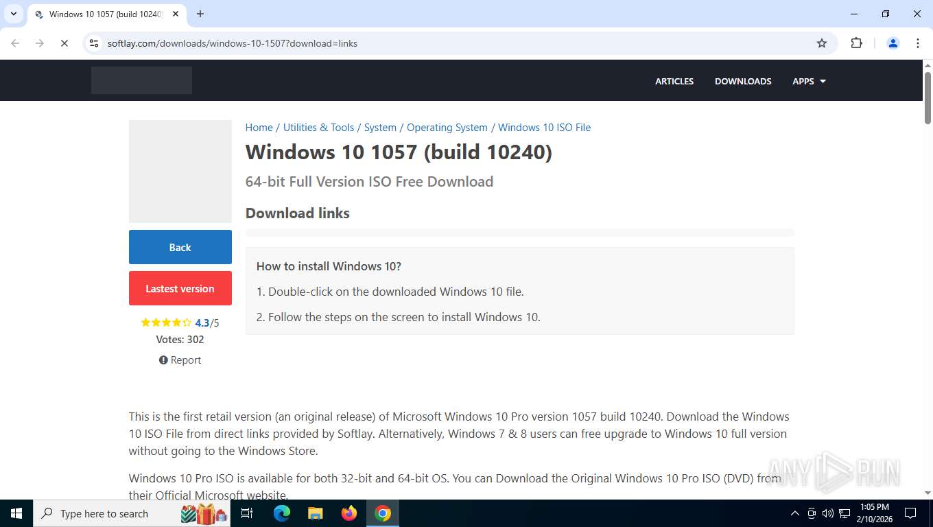 Malware analysis https://www.softlay.com/downloads/windows-10-1507 ...