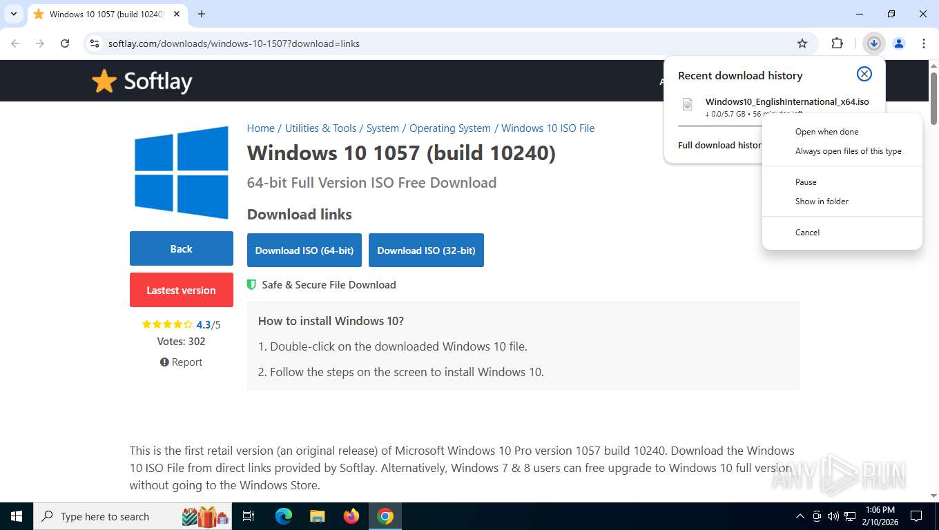 Malware analysis https://www.softlay.com/downloads/windows-10-1507 ...
