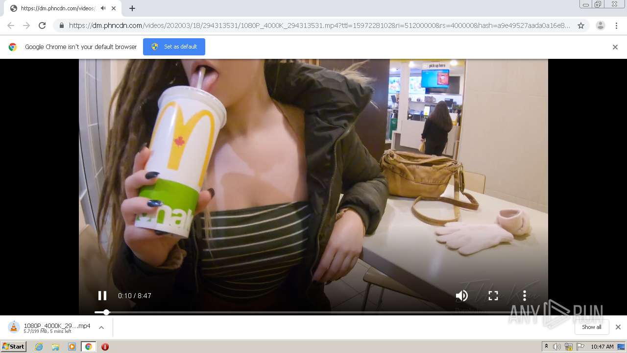 Malware analysis dm.phncdn.comvideos202003182943135311080P_4000K_294313531.mp4?ttl=1597228102&ri=51200000&rs=400000&hash=a9e49527aada0a16e89a8644c855f013  Malicious activity | ANY.RUN - Malware Sandbox Online