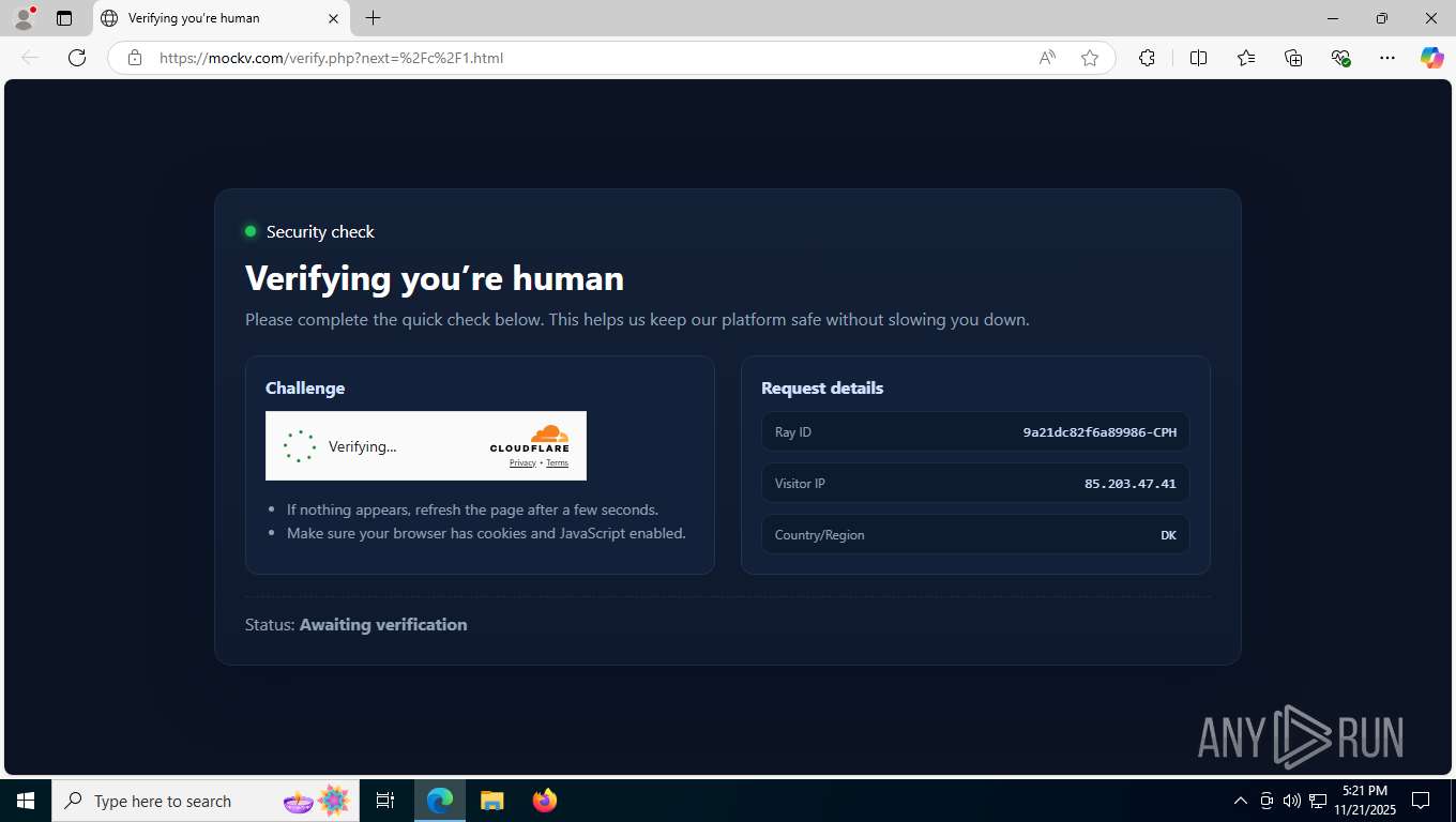Malware analysis https://mockv.com/c/1.html Malicious activity | ANY ...