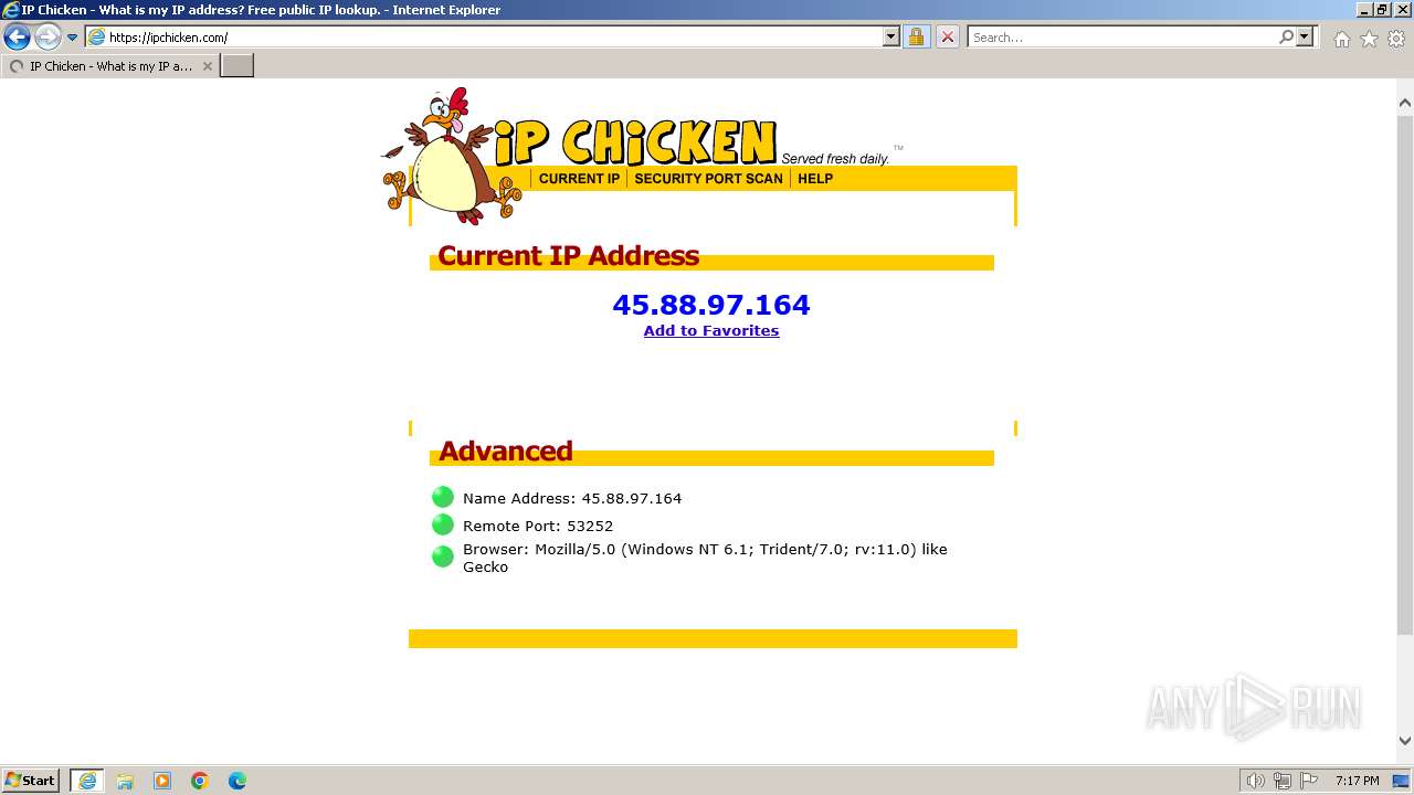 Access ipchicken.com. IP Chicken - What is my IP address? Free public IP  lookup.