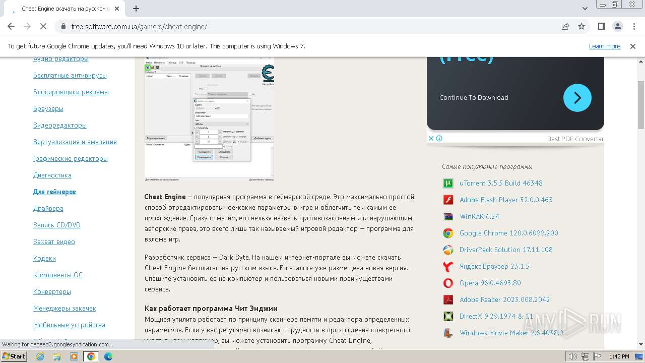 Malware analysis https://free-software.com.ua/gamers/cheat-engine/download/  Malicious activity | ANY.RUN - Malware Sandbox Online