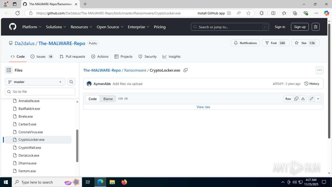 Malware analysis https://github.com/Da2dalus/The-MALWARE-Repo/blob ...