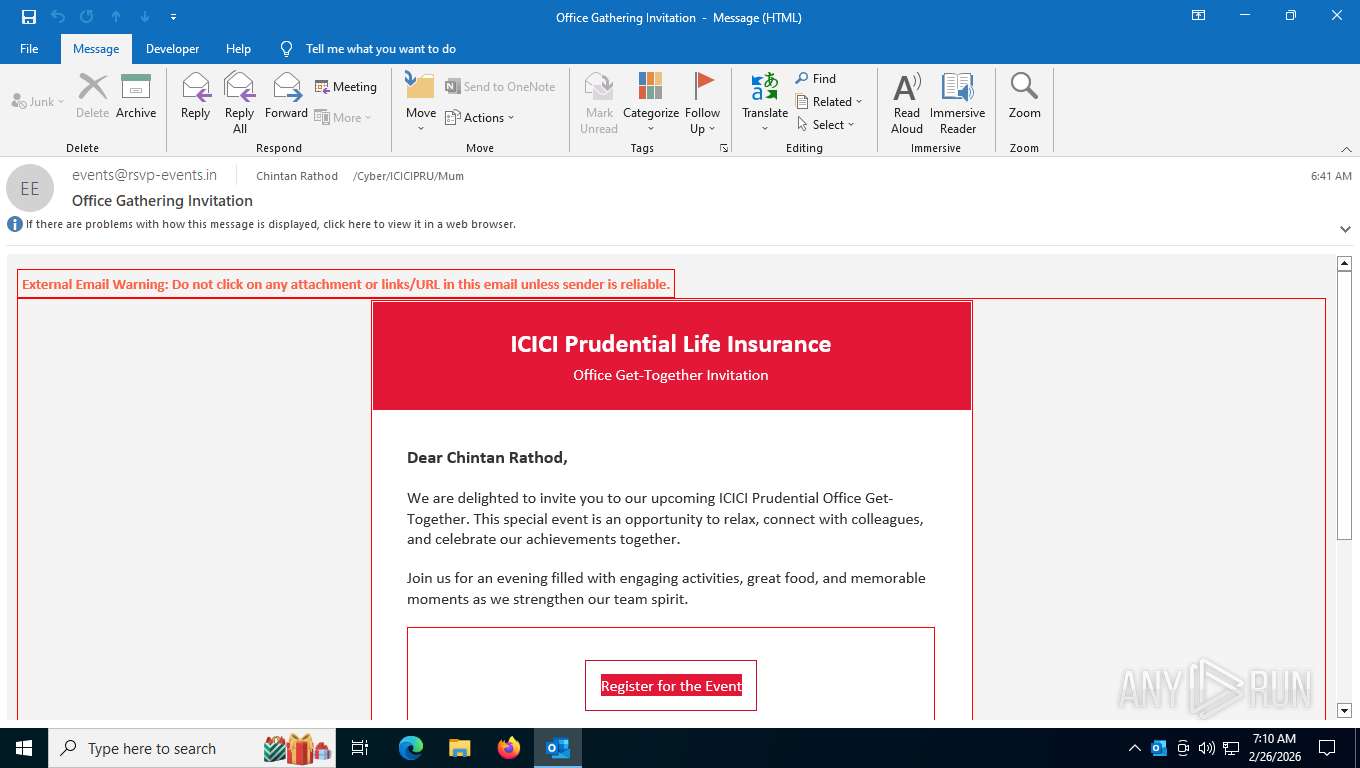 Malware analysis Office Gathering Invitation.msg Malicious activity ...