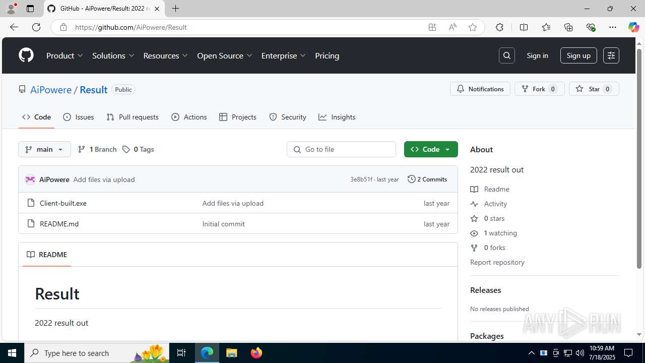 Malware analysis https://github.com/AiPowere/Result Malicious activity ...