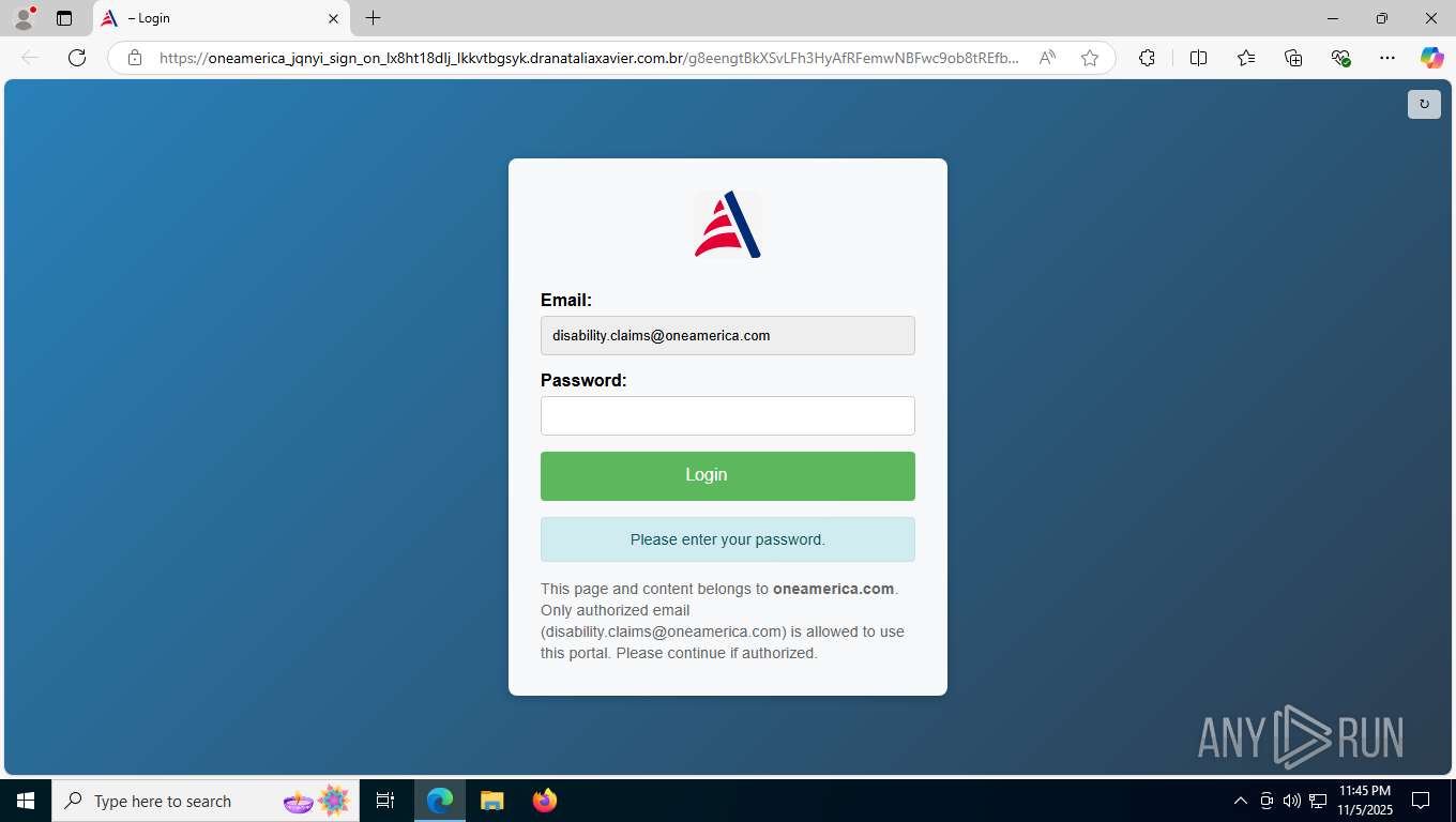 Oneamerica Sign In Malware analysis https://oneamerica_jqnyi_sign_on_lx8ht18dlj_lkkvtbgsyk ...