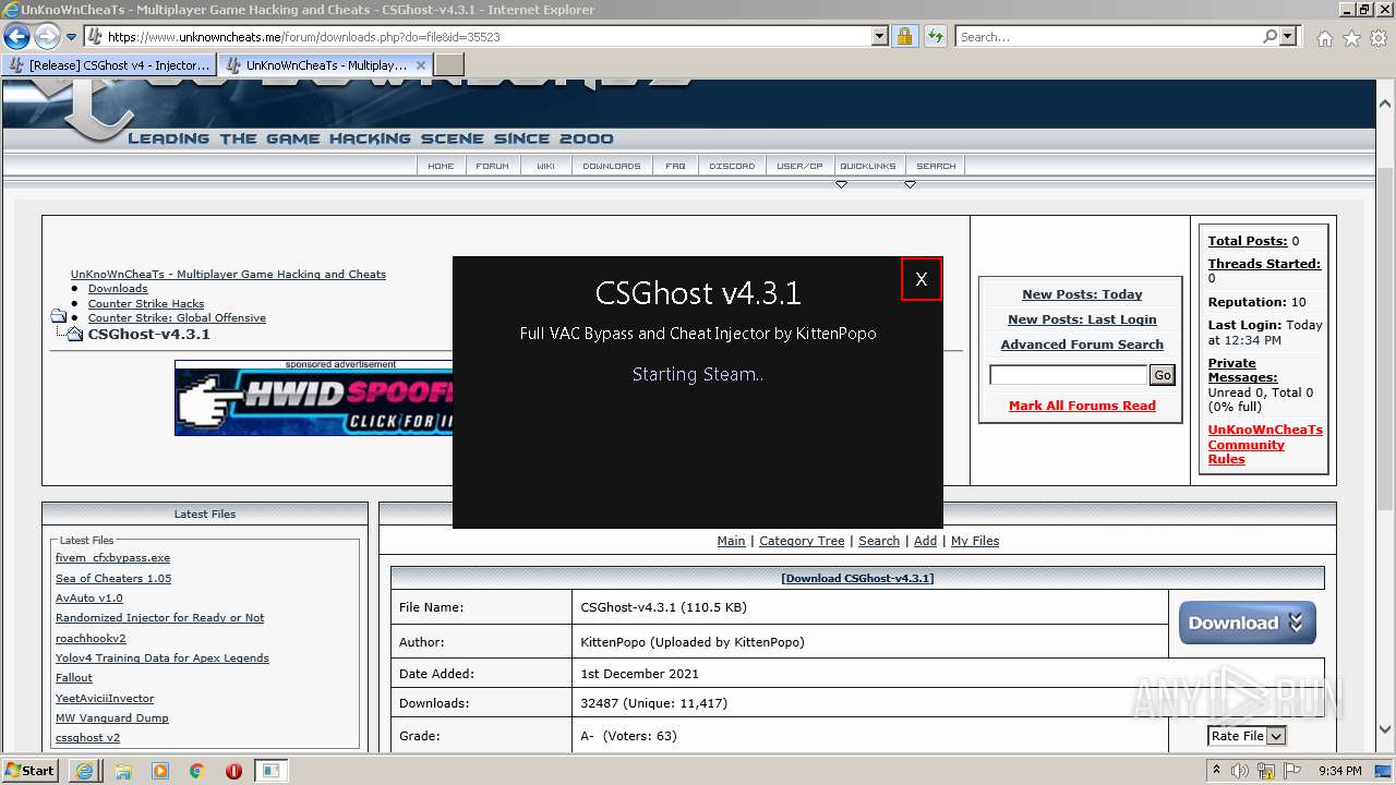 Cs Ghost Injector Malware analysis https://www.unknowncheats.me/forum/cs-go-releases ...