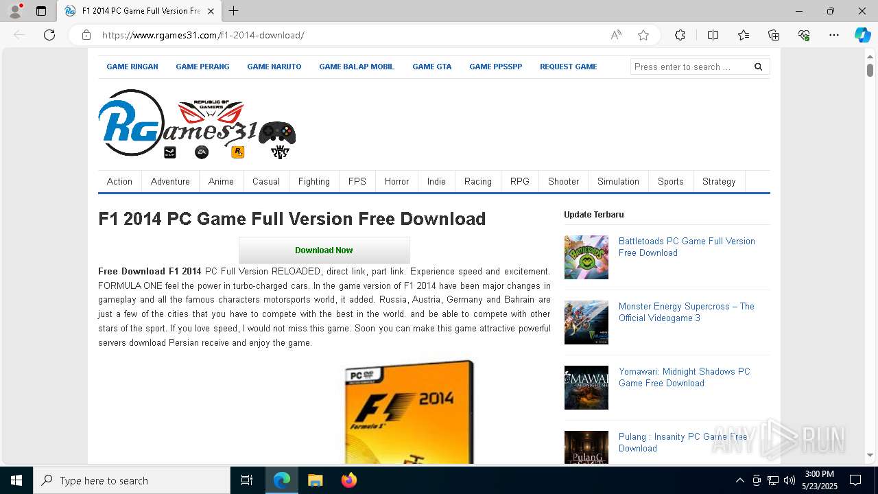 Rgames31 Malware analysis https://www.rgames31.com/f1-2014-download/ Malicious ...