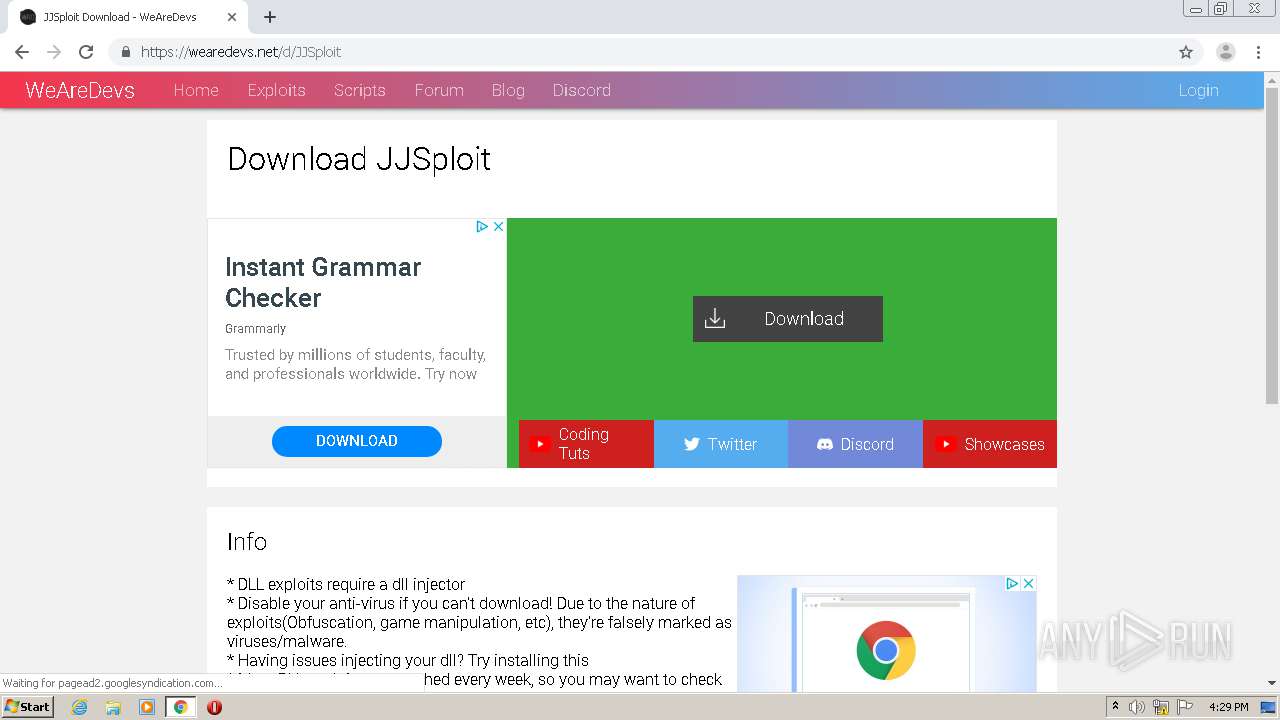 Https Wearedevs Net Dinfo Jjsploit Any Run Free Malware Sandbox Online - roblox wearedevs virus