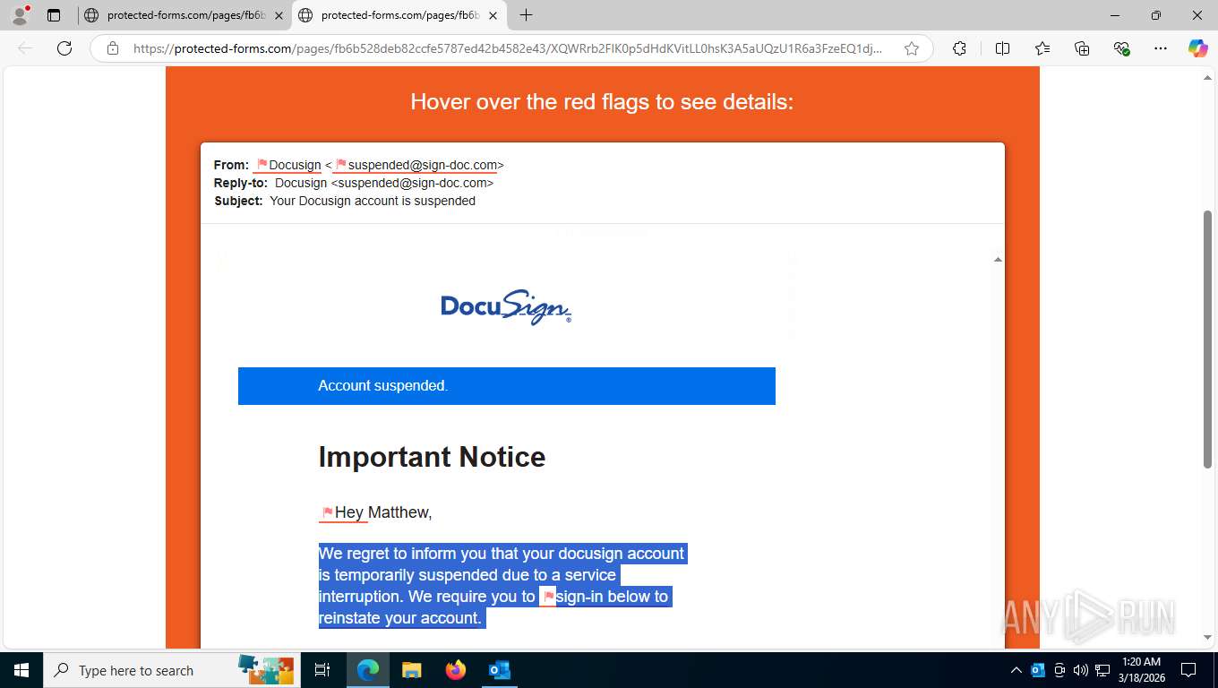 Malware analysis Your Docusign account is suspended.msg Malicious ...