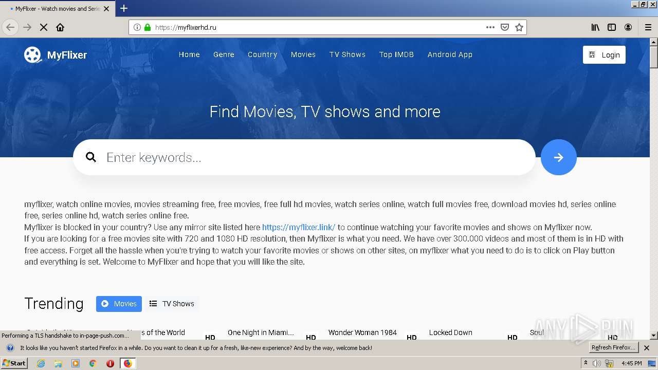 Malware analysis http://myflixerhd.ru Malicious activity | ANY.RUN -  Malware Sandbox Online