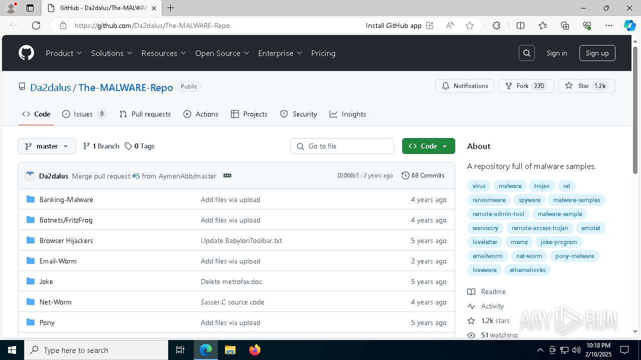 Malware analysis https://github.com/Da2dalus/The-MALWARE-Repo.git No ...
